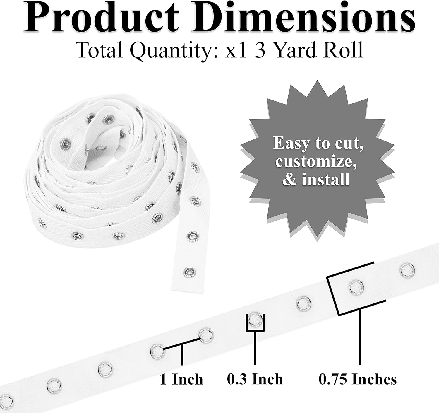 Mandala Crafts Metal Snap Tape for Sewing by Yard - White Cotton Snap Button Trim Baby Snaps for Sewing - Fastener Button Strips Snap Tape for Baby Clothes 3 Yards White Snap Tape