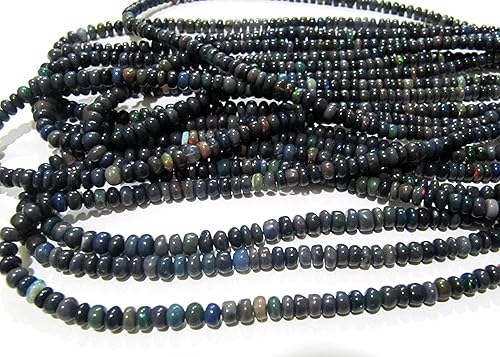 Cuentas graduadas de ópalo negro etíope natural Rondelle liso liso Welo Fire de 0.157 in a 0.197 in, 16.0 in