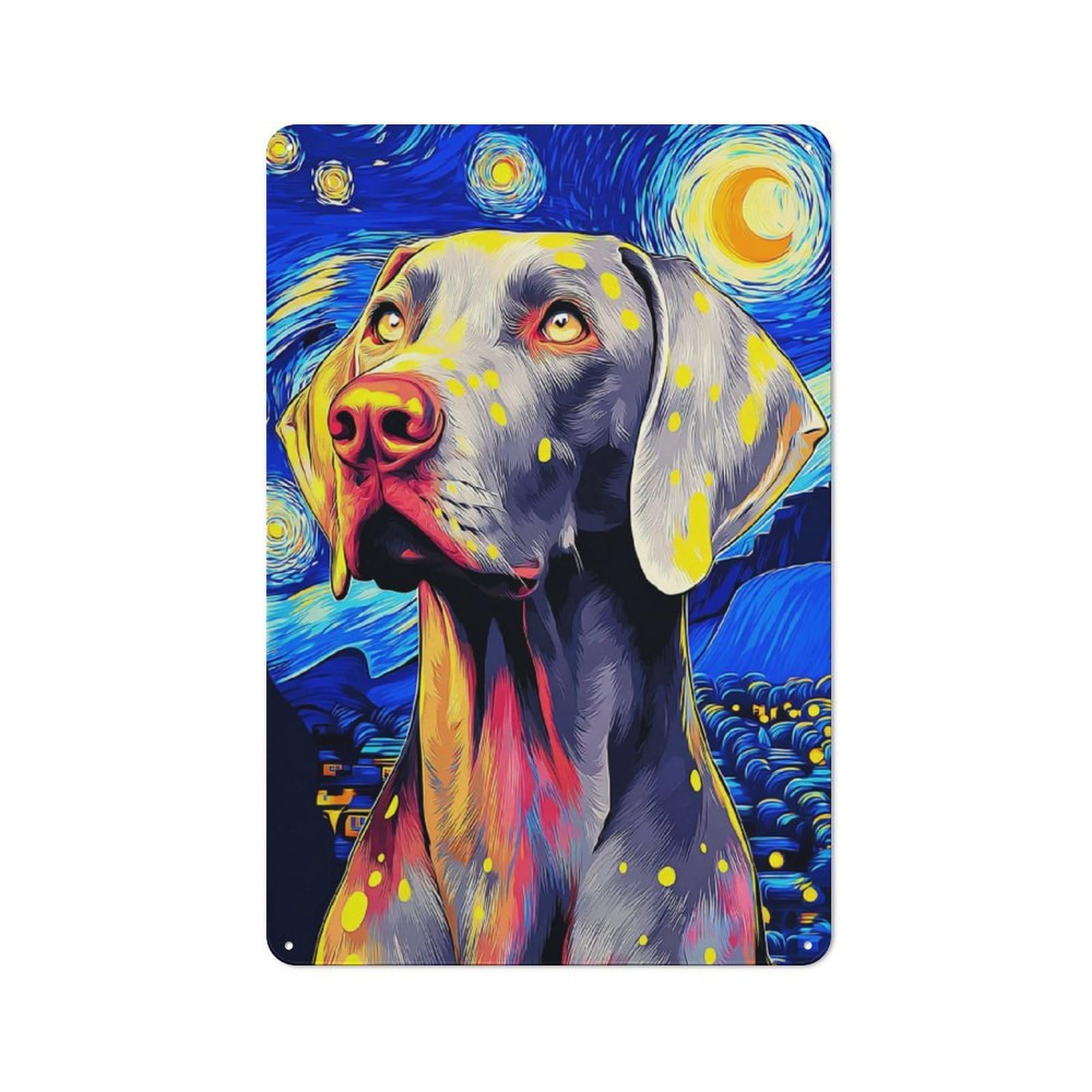 Junmoney Starry Night Dog Portrait -11 Rustic Metal Wall Sign 30X20cm Featuring For Garage Wall, Tin Sign Wall Decor For Garages And Workshops