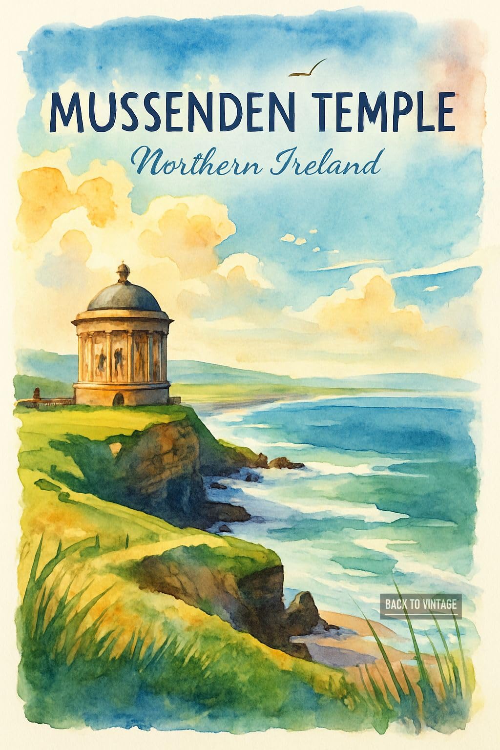Back To Vintage Multicoloured Mussenden Temple Amidst Coastal Serenity - A4 Travel City Poster Wall Art Home Decor Art Print Featuring Iconic Landmarks And Global Destinations For Interiors Inspired By Culture And Exploration