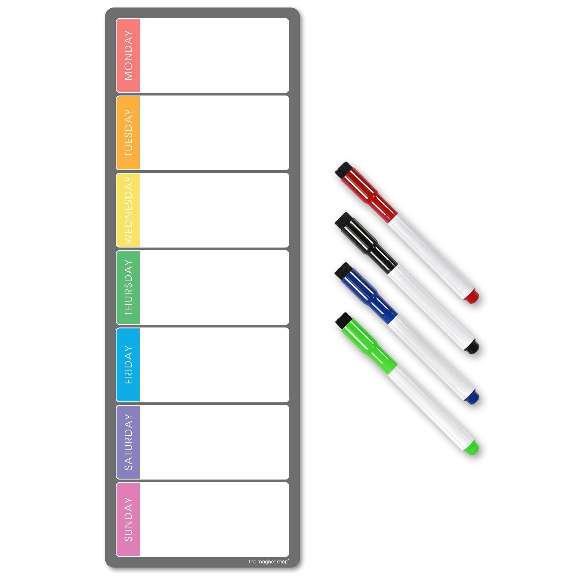 The Magnet Shop Magnetic Weekly Planner and Organiser in Slim A3 – Customisable Whiteboard for Family or Business Tasks and Meal Planning with 4 Magnetic Dry Wipe Pens (Multi-Coloured Style 2, S3) — image 1