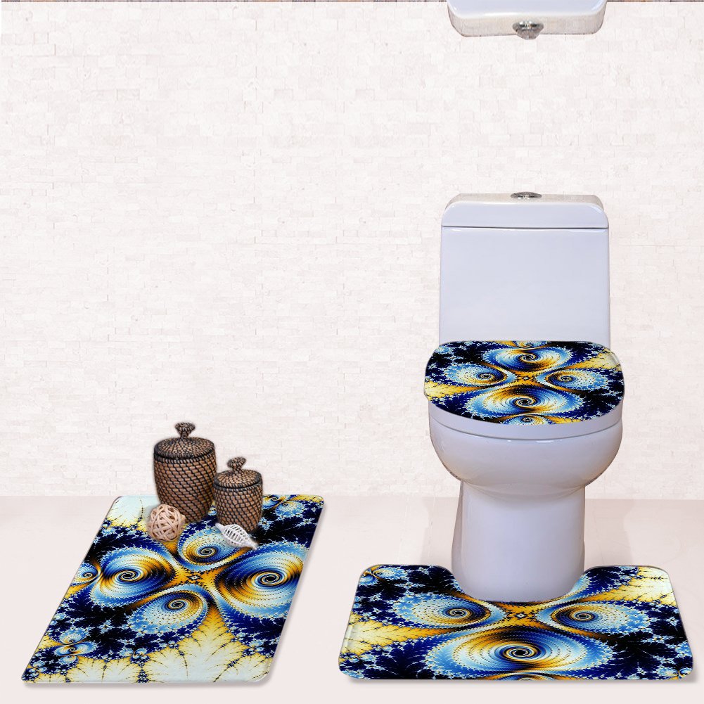 HUGS IDEA Set Di Tappeti Da Bagno 3 Pezzi Con Motivo Floreale: Tappetino, Contorno WC E Copriwater, Morbida Flanella