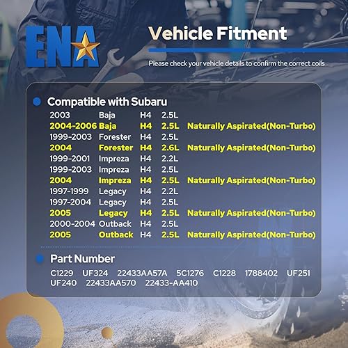 Miniatura 2 de Bobina de encendido con 4 conectores para Subaru 2,2 L, 2,5 L compatible con 22433-AA410 22433-AA570