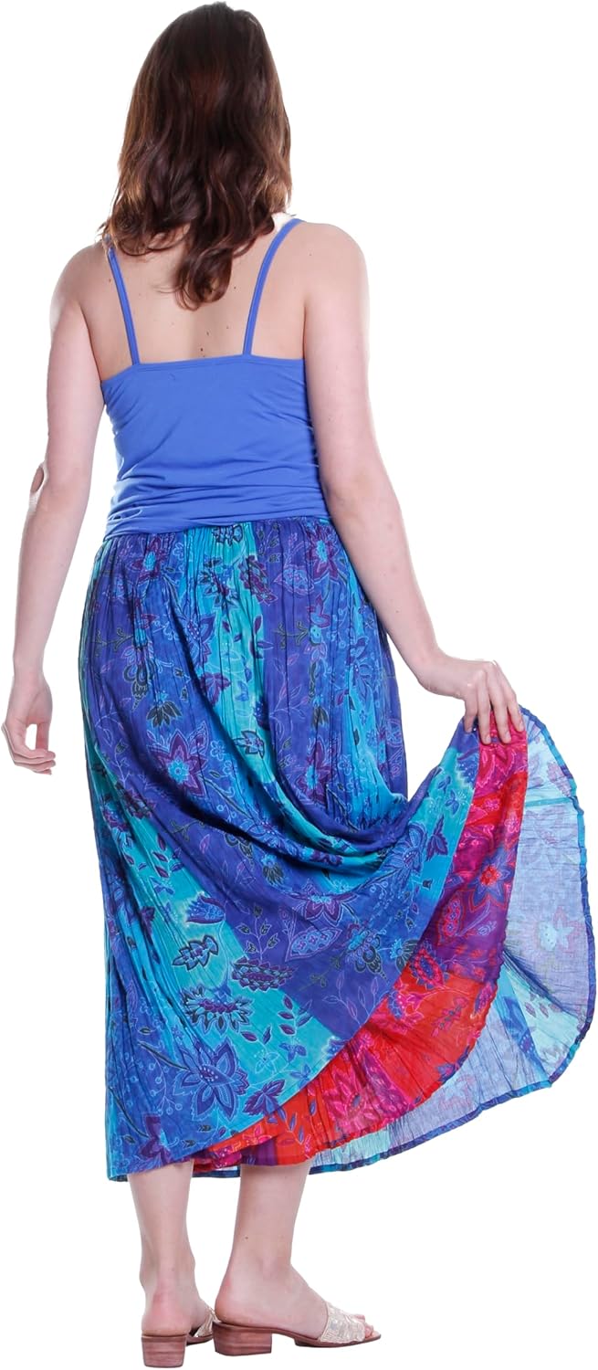LA CERA Women's Crinkled Reversible Printed Skirt, Flowy Midi Skirt, Floral Midi Skirts, 100% Cotton, Machine Wash