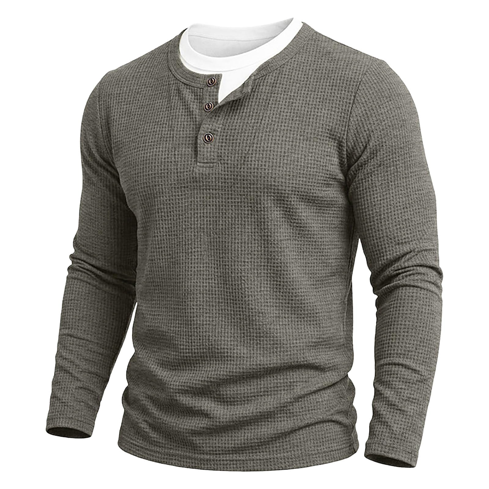 T-Shirt à Manches Longues Homme en Tissu gaufré col Rond avec Panneau boutonné, Tissu Respirant Doux Polyvalent pour Automne et mi-Saison