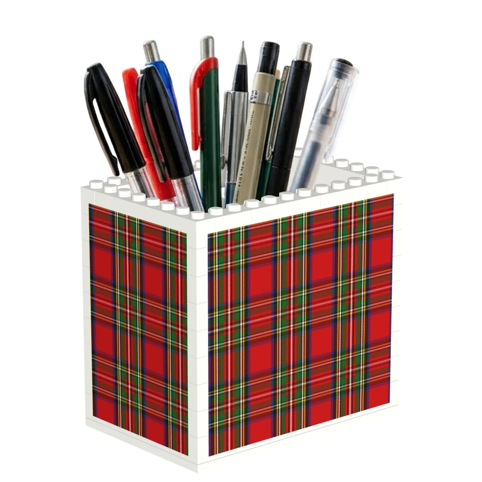 Poadnly Scottish Clan Stewart Tartan Plaid, Pen Pot Pencil Holder for Office Home School, Compact Desk Organiser for Office Stationery