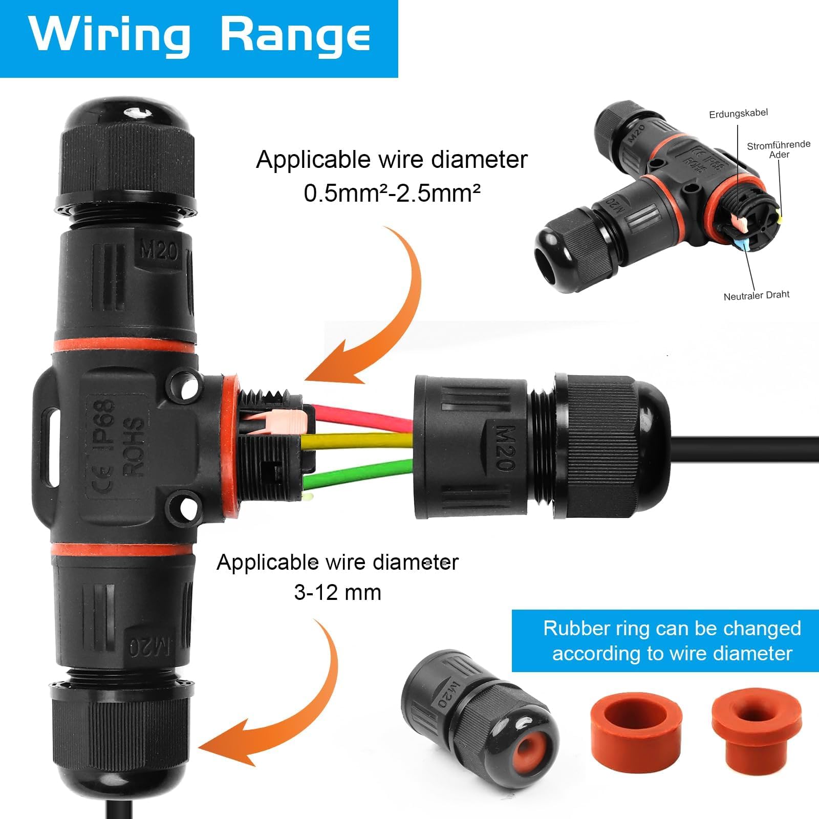 Connettori Elettrici Impermeabili IP68 - 2 Pezzi Per Cavi Esterni, Giunzione Stagna Ø 3-12mm - Foto 3