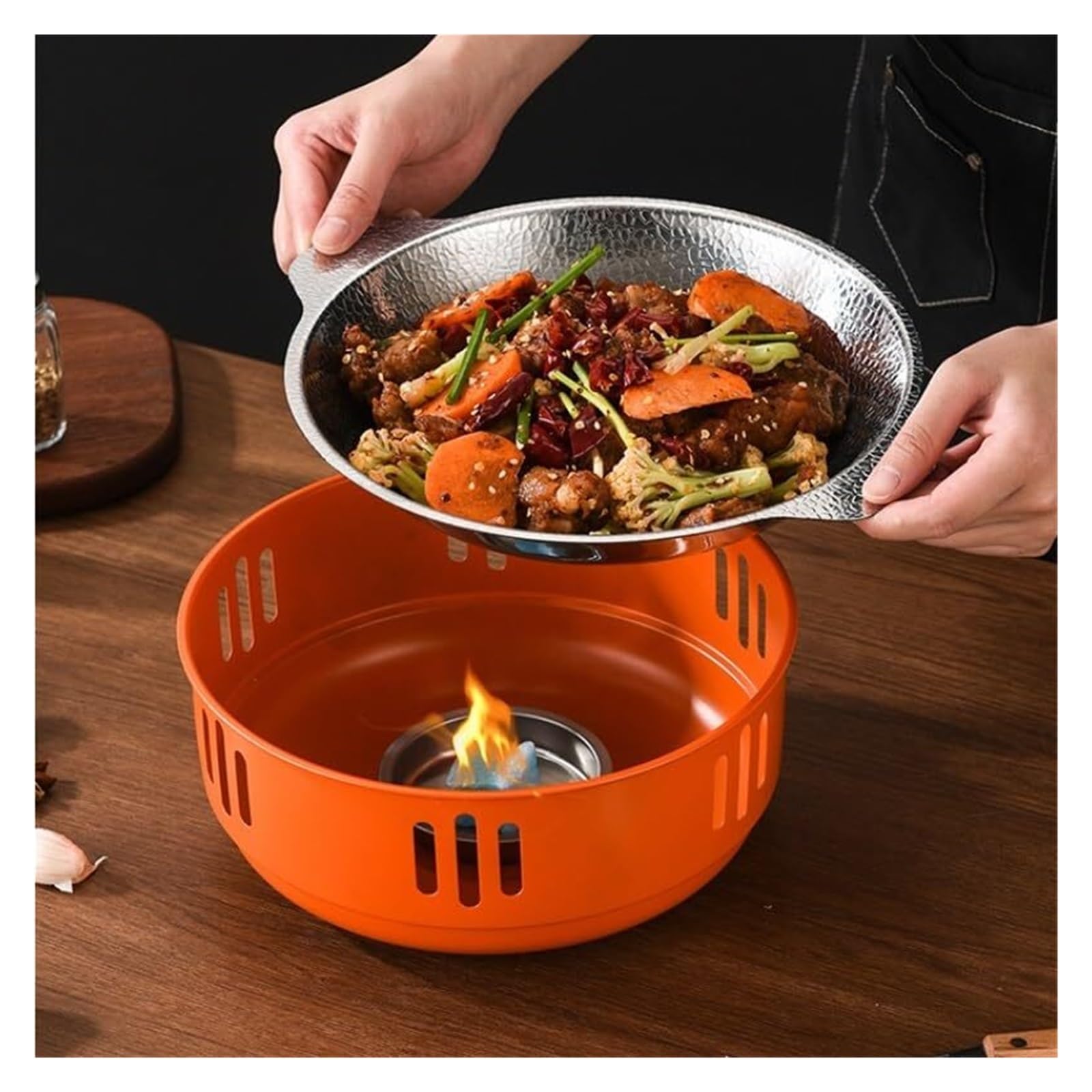 Juego Integrado de Olla Seca y Estufa. Estufa Buffet | Juego de buffet de plato de frotamiento de acero inoxidable for cualquier plato de frotamiento de fiesta(24cm)