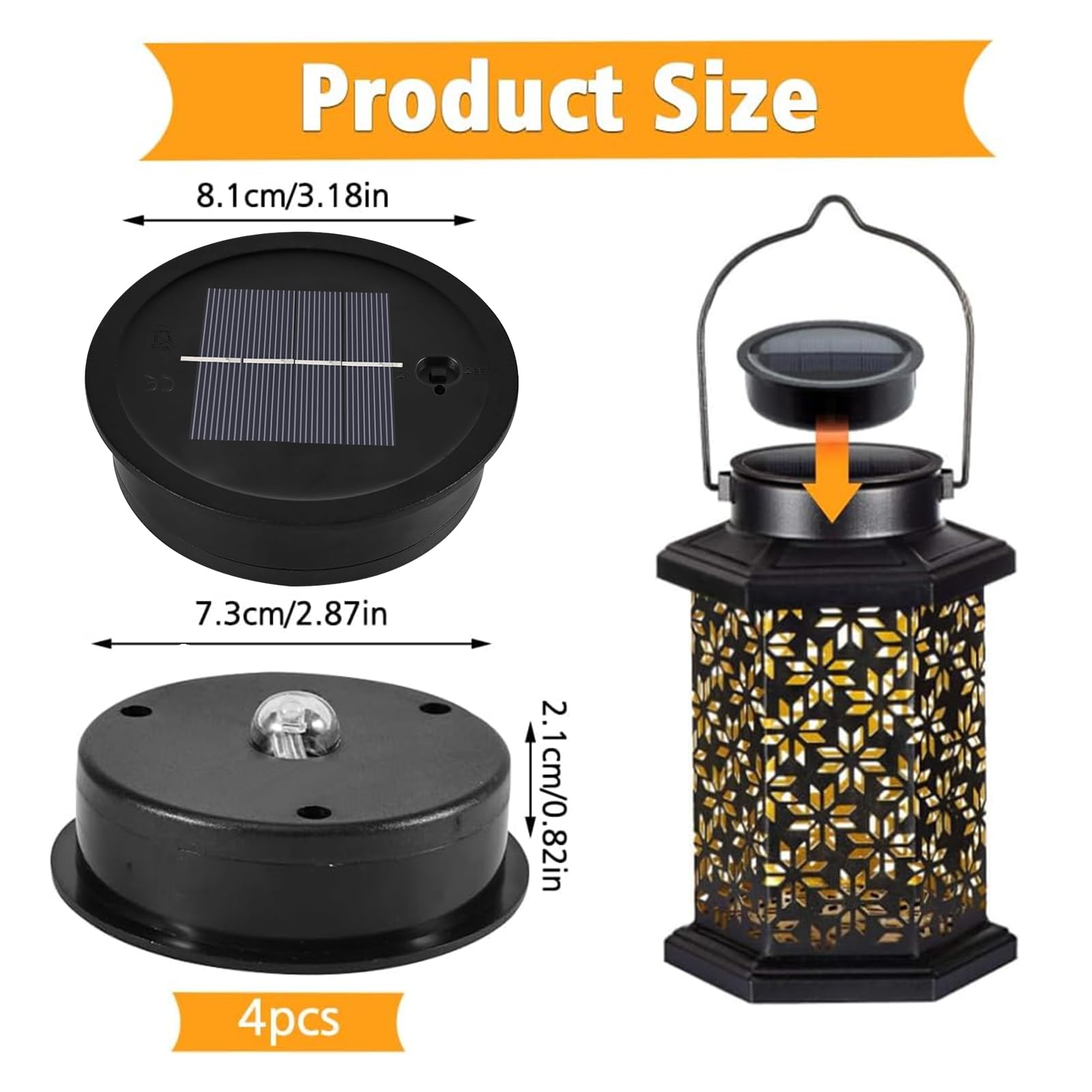 Tulov Pack of 4 Warm White LED Solar Lights for Garden Decoration (Outer Diameter 8.2 cm, Inner Diameter 7.3 cm) - Image 2