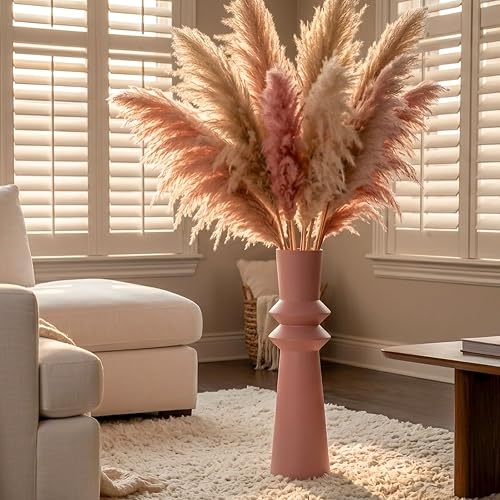 Modern Pink Floor Vase 24 Inch Tall, Minimalist Resin Tall Vases with Weighted Base, Large Home Decor Vase for Dried Pampas Grass, Sticks, Feathers and Artificial Stems