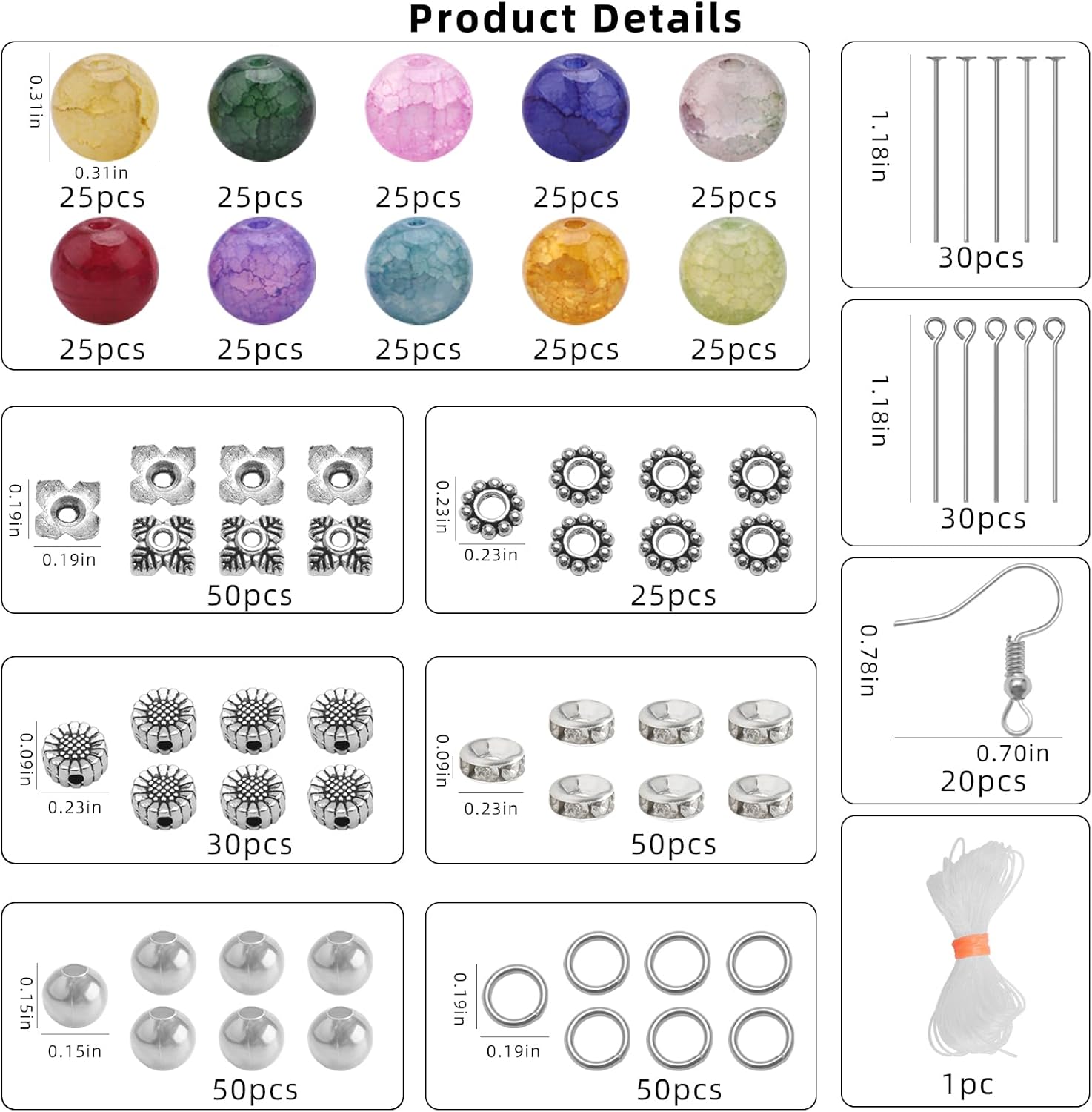 585pcs Glass Beads for Jewelry Making Kit, 8mm Imitating Natural Jade Round Beads with Spacer Beads & Accessories for DIY Bracelets Necklaces Earrings Craft Supplies - Image 2