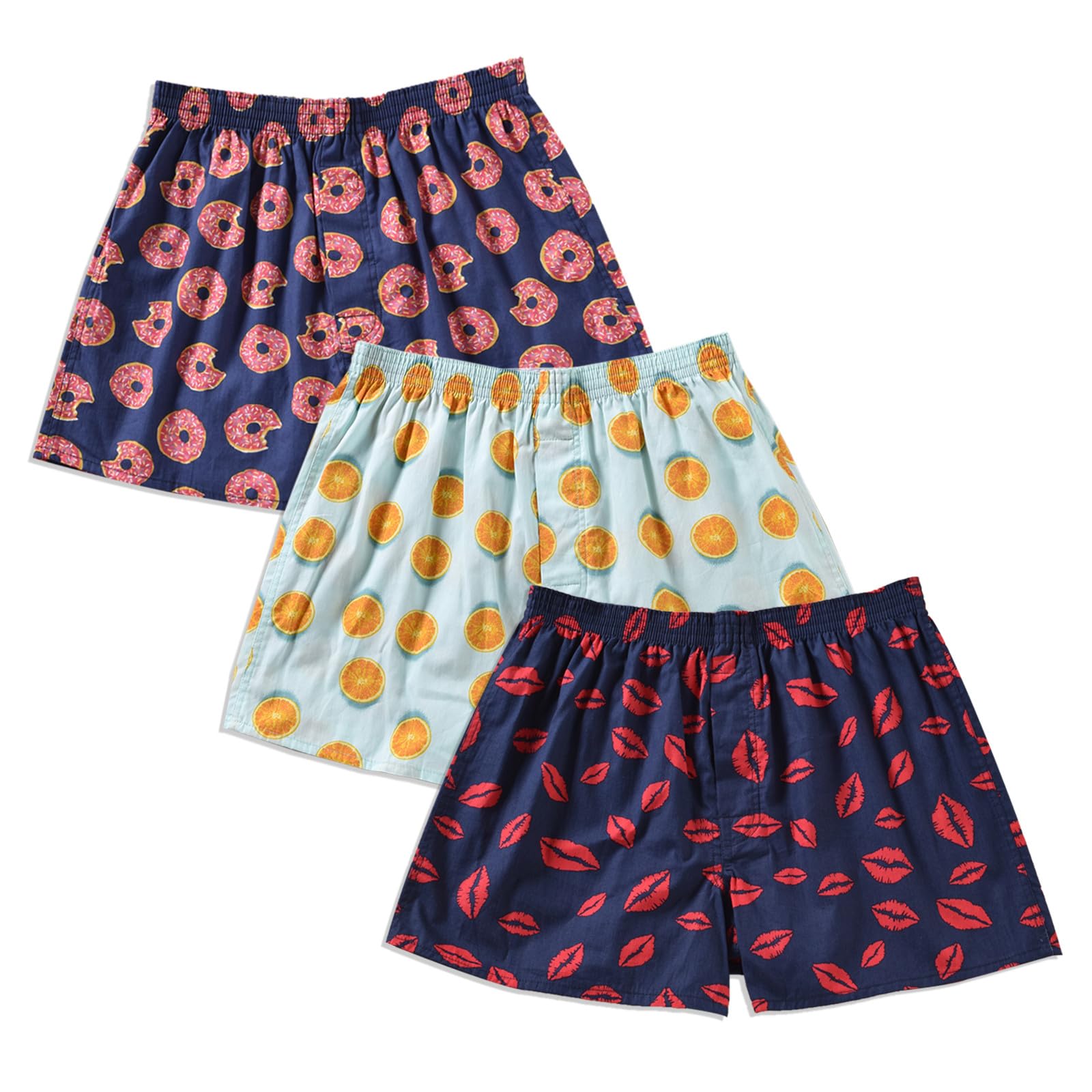 Cinvik Mens Boxer Shorts Funny Boxers Sleep Short Plaid Cotton Loose Woven Boxers for Men Small Medium Large