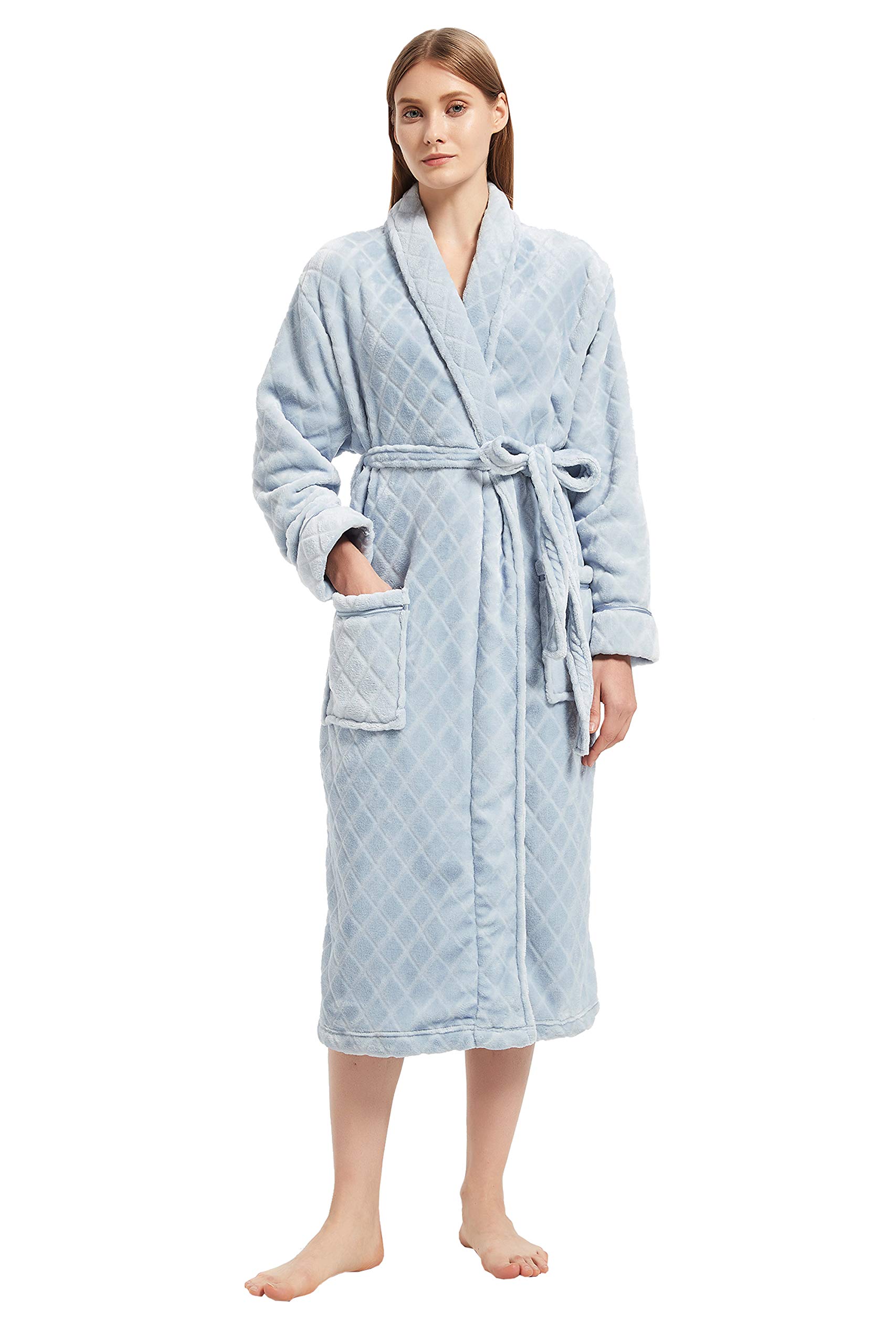 Global Womens Dressing Gowns Fluffy Long Ladies Robe Flannel Fleece Bathrobe Luxury Housecoat Loungewear for Bath Shower Spa