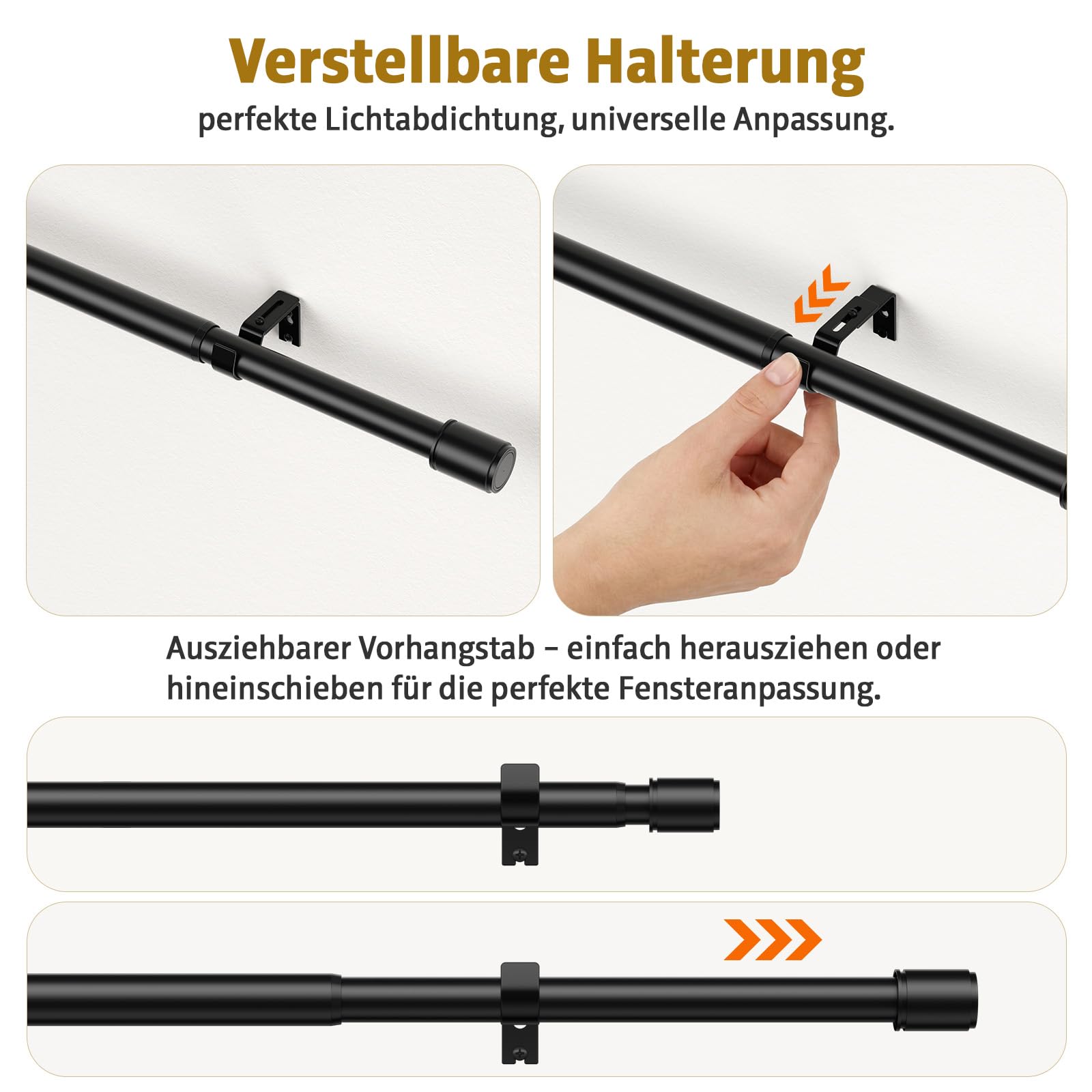 Tringle à rideaux extensible avec support - Noir - 76-397 cm de diamètre - 25 mm de diamètre - Tringle à rideaux extra longue pour chambre à coucher, salon - Métal mat robuste