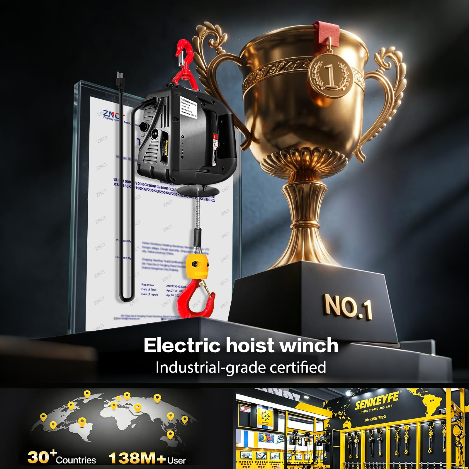 Verricello elettrico portatile 698,5 kg, 3 in 1, paranco elettrico a cavo 110 V 25 FT con cinghia di sollevamento, argano elettrico a soffitto per sollevamento rimorchio