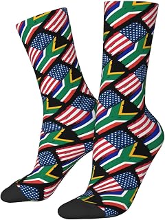 874 Walking Socks, American South African Flag Trainer Socks Classic Athletic Socks Wicking Office Socks For Runing Women Camping 40cm