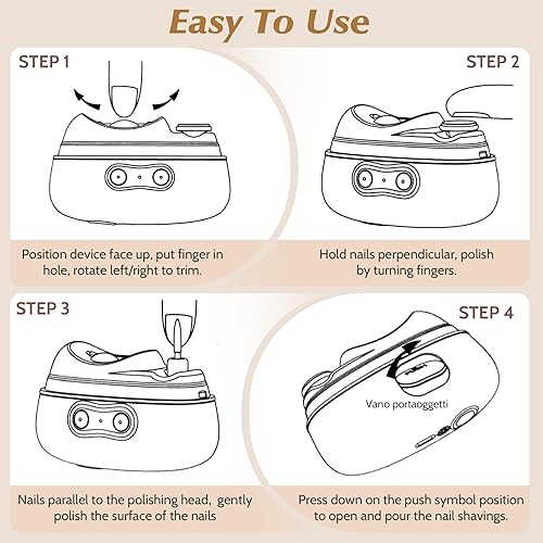 Miniatura 2 de Cortaúñas electrónico 4 en 1 con lima, pulidora, luz UV y almacenamiento de restos de uñas, kit portátil recargable para un cuidado de uñas seguro y