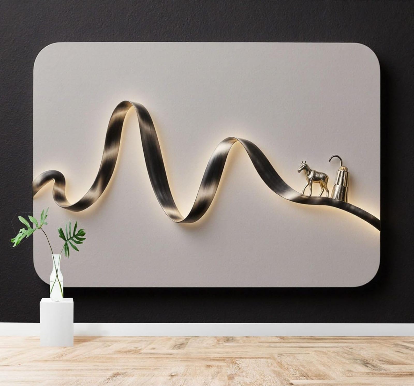XLMING Minimalist Metal Wavy Lines Horse Art 3D Wallpaper Silky Texture Home Study Office Grey Dining Room Sofa Bedroom Living Room TV Backdrop-350cm×256cm