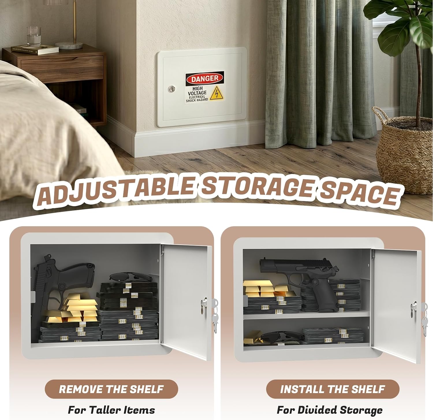 In-Wall Safe with Hidden Electrical Panel and Key Lock