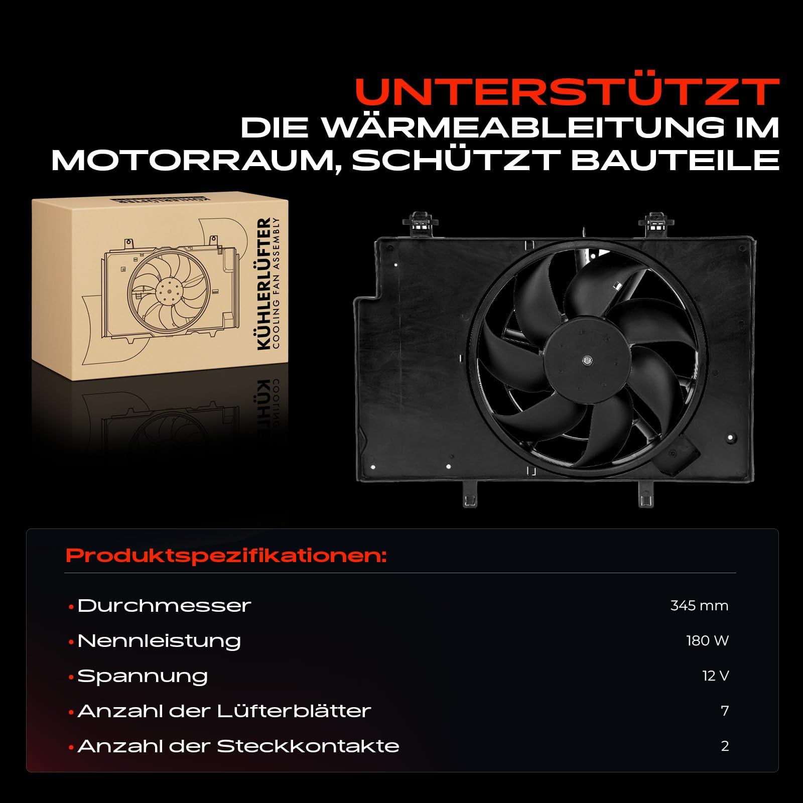 Frankberg Lüfter Motorkühlung Kühlerlüfter Kompatibel mit B-Max JK 1.4L-1.6L 2012-Heute B-Max Van JK 1.4L-1.6L 2012-Heute Fiesta Stufenheck 1.6L 2010-Heute