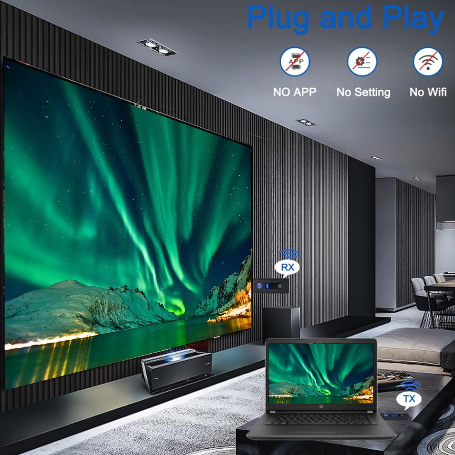 PUSOKEI Wireless HDMI Transmitter and Receiver, 2.4G 5G Wireless HDMI Extender Kit, 4K Decode 1080P 60Hz HD Video Output, for Video and Audio to Monitor from PC Projector TV Box (Black)