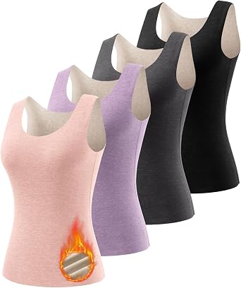 Womens Fleece Lined Thermals Underwear Tops Base Layer Tank Top Vest for Cold Weather 4,5Pairs