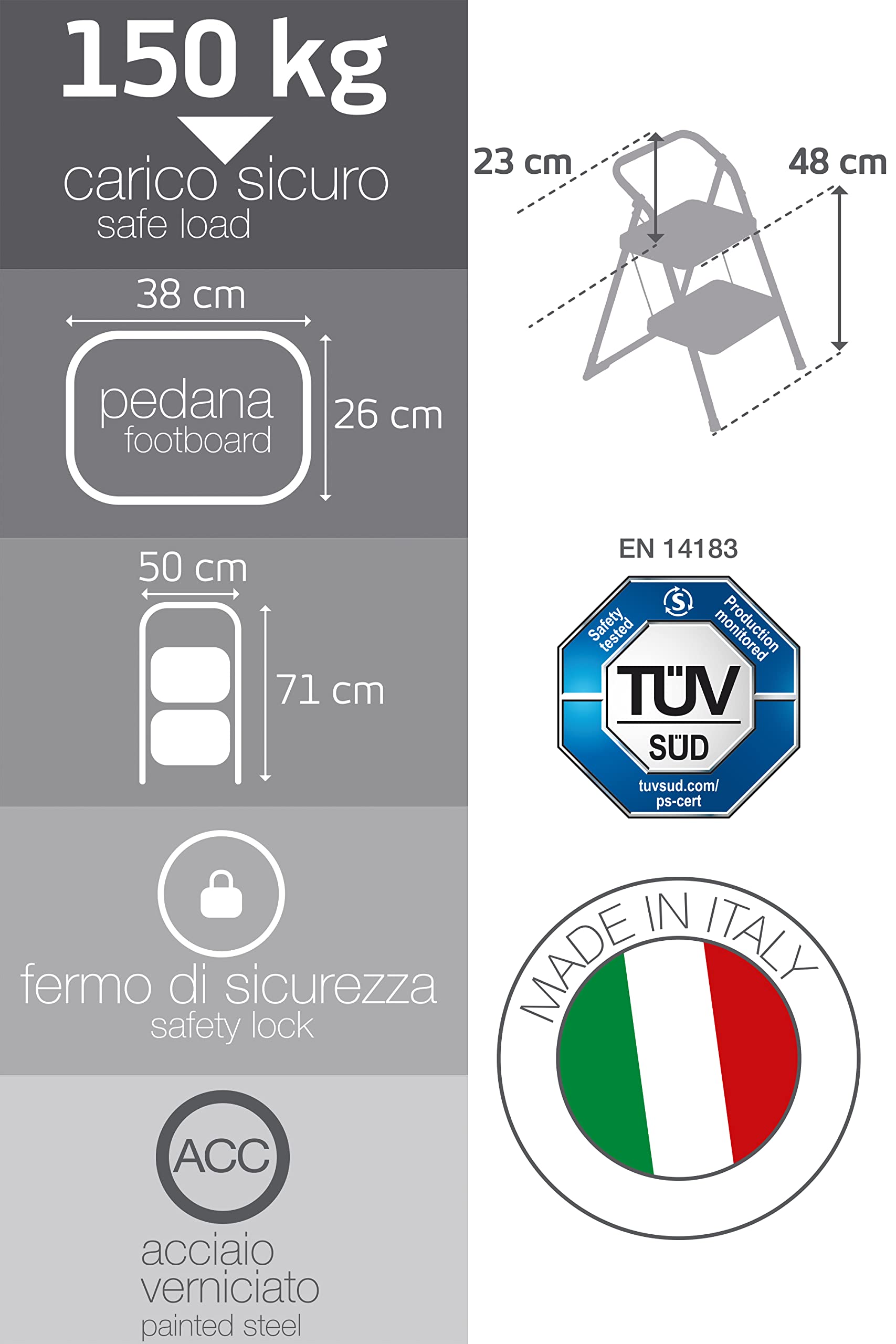 FRAMAR Sgabello Major 2 Gradini in Acciaio - Portata 150 Kg