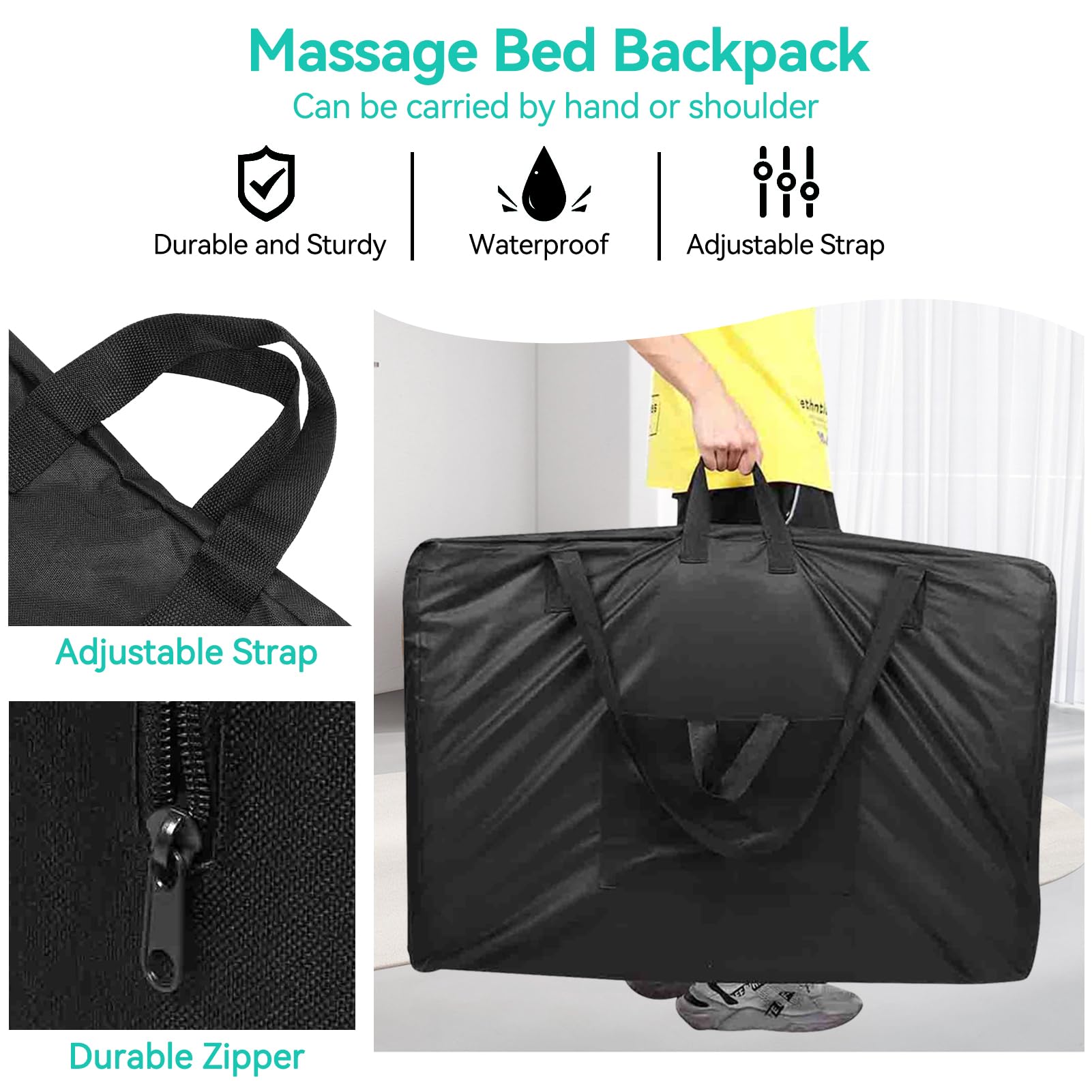Estuche De Transporte para Camilla De Masaje, Bolsa De Transporte para Mesas De SPA Portátiles 90 X 62 X 18 Cm/35,4 X 24,4 X 7,1 Pulgadas Bolsa De Hombro para Cama De Masaje para Masajista(Negro)