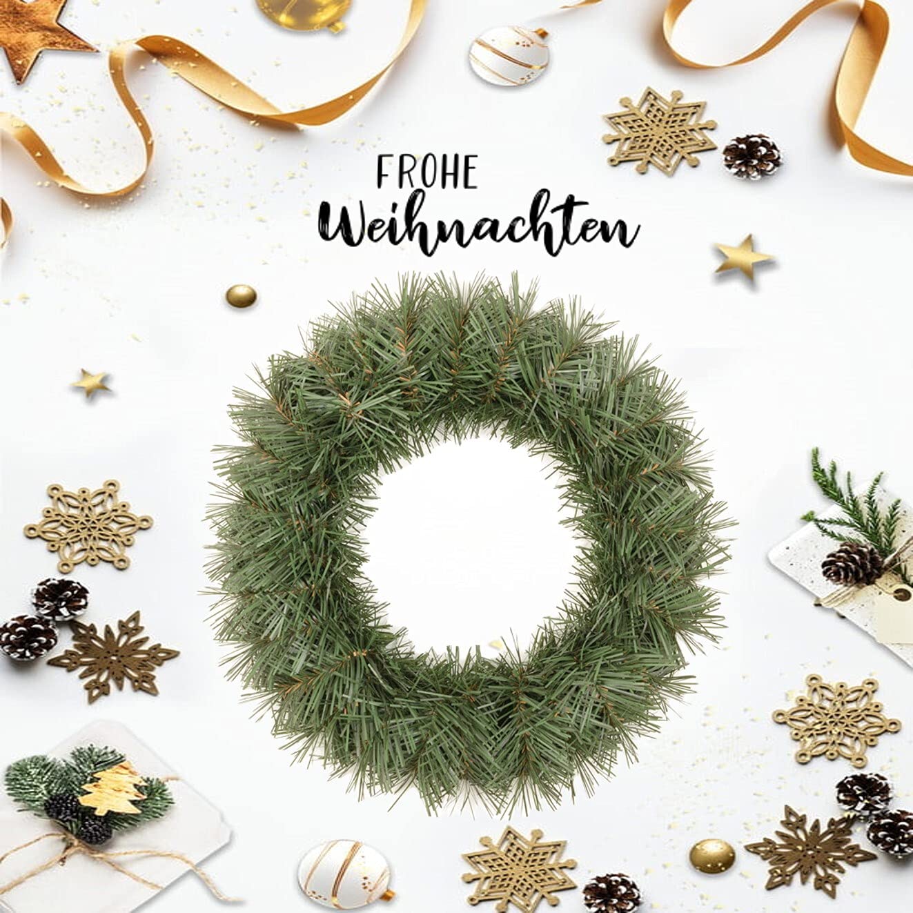 Deurkrans Kerstmis, 30 cm, kerstkrans voor voordeur, kerstdecoratie, kerstdecoratie, deur, kunstmatige kerstkrans (wit groen
