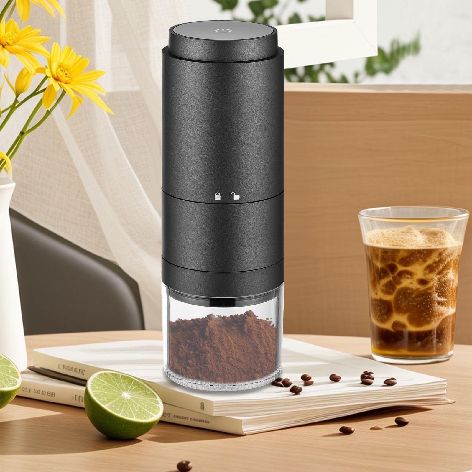 Moulin à grains de café avec 38 réglages de broyage, affichage numérique de la puissance, fraise conique en céramique à 5 lames, démarrage à un bouton et arrêt automatique, machine à expresso