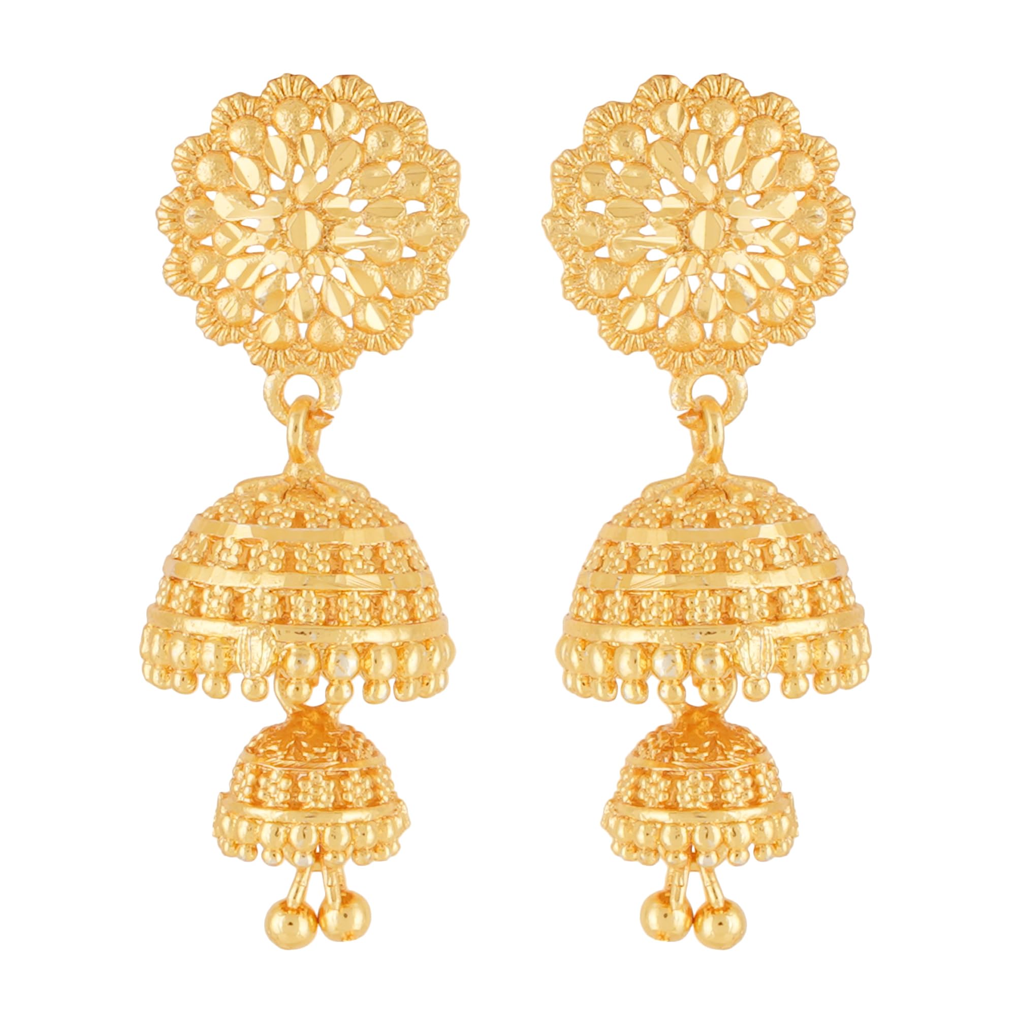Shreyadzines Traditional Temple Jewellery 18k One Gram Gold Ethnic South Indian Jhumkas Jhumka Earrings Set For Women