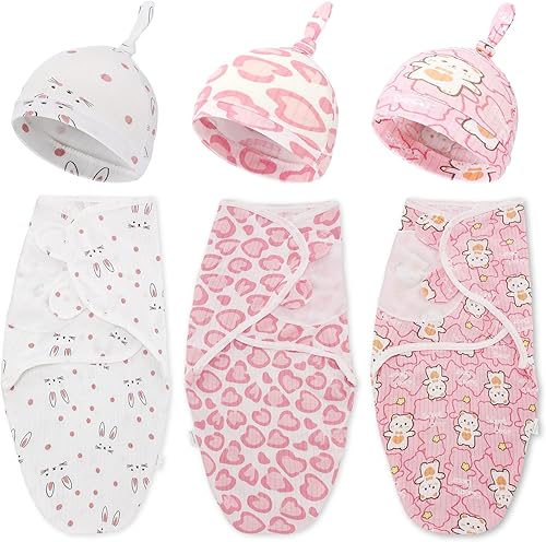 Chuarry Paquete de 3 mantas para bebés prematuros con sombrero, para bebés prematuros, manta para recién nacido, Bonito estilo.