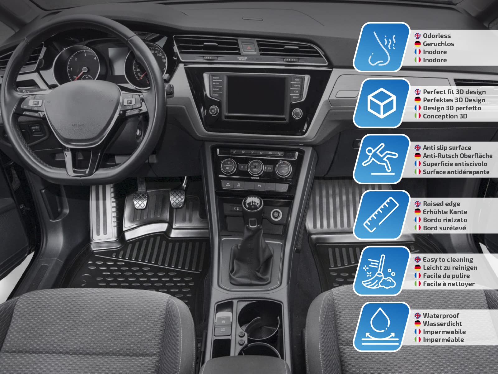 J&J AUTOMOTIVE | 3D Alfombrillas para Coche de Goma TPE a Medida para Touareg/Porsche Cayenne 2002-2010, Con Borde Alto, Negro, Antideslizante, Inodoro