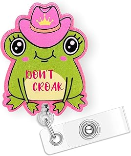 Don’t Croak Cowgirl Frog Badge Reel Retractable for Nurse Nursing RN CNA Medical Assistant & Teacher | Funny Nurses Gifts Frog ID Badge Holder with Alligator Clip & 24” Durable Nylon Cord | Acrylic