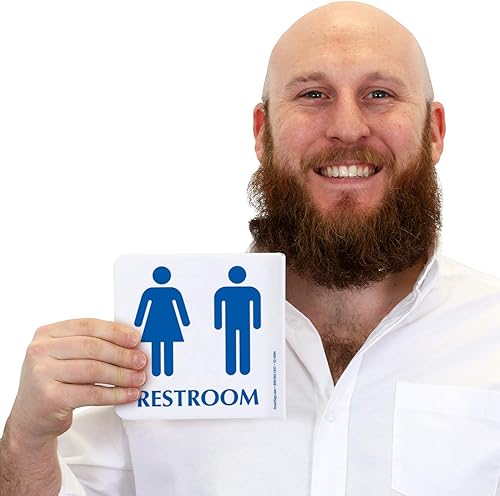 Miniatura 2 de SmartSign Letrero unisex para pasillo de baño, 6 x 6 pulgadas, acrílico, de 2 caras, proyectando para pasillo