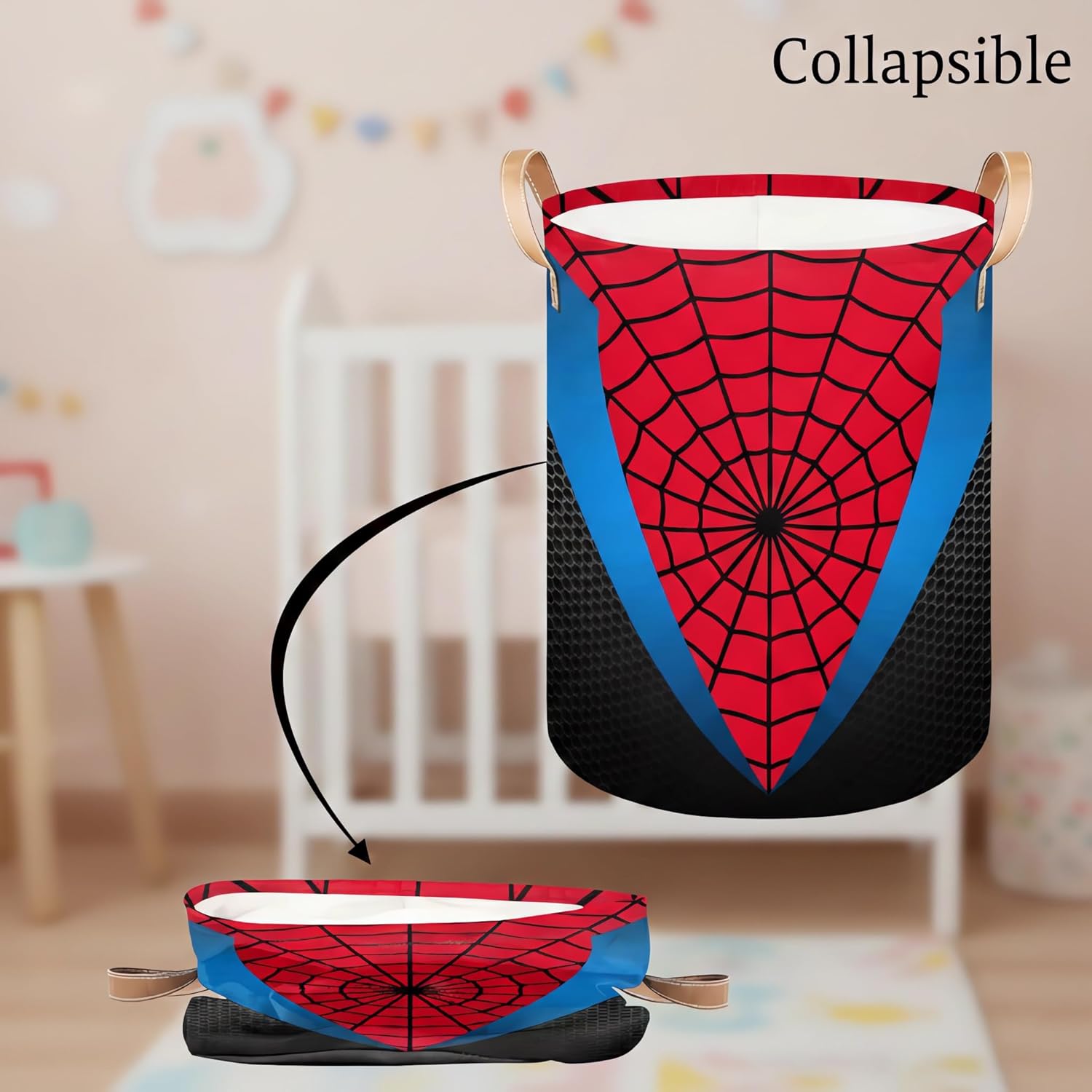 Large Laundry Basket Hamper - Red Blue Spider Web 62L Collapsible Storage Bin for Blankets,Kids Toys, Dirty Clothes, Tall Baby Nursery Hamper for Bathroom, Boys Bedroom Decor,Gift Basket