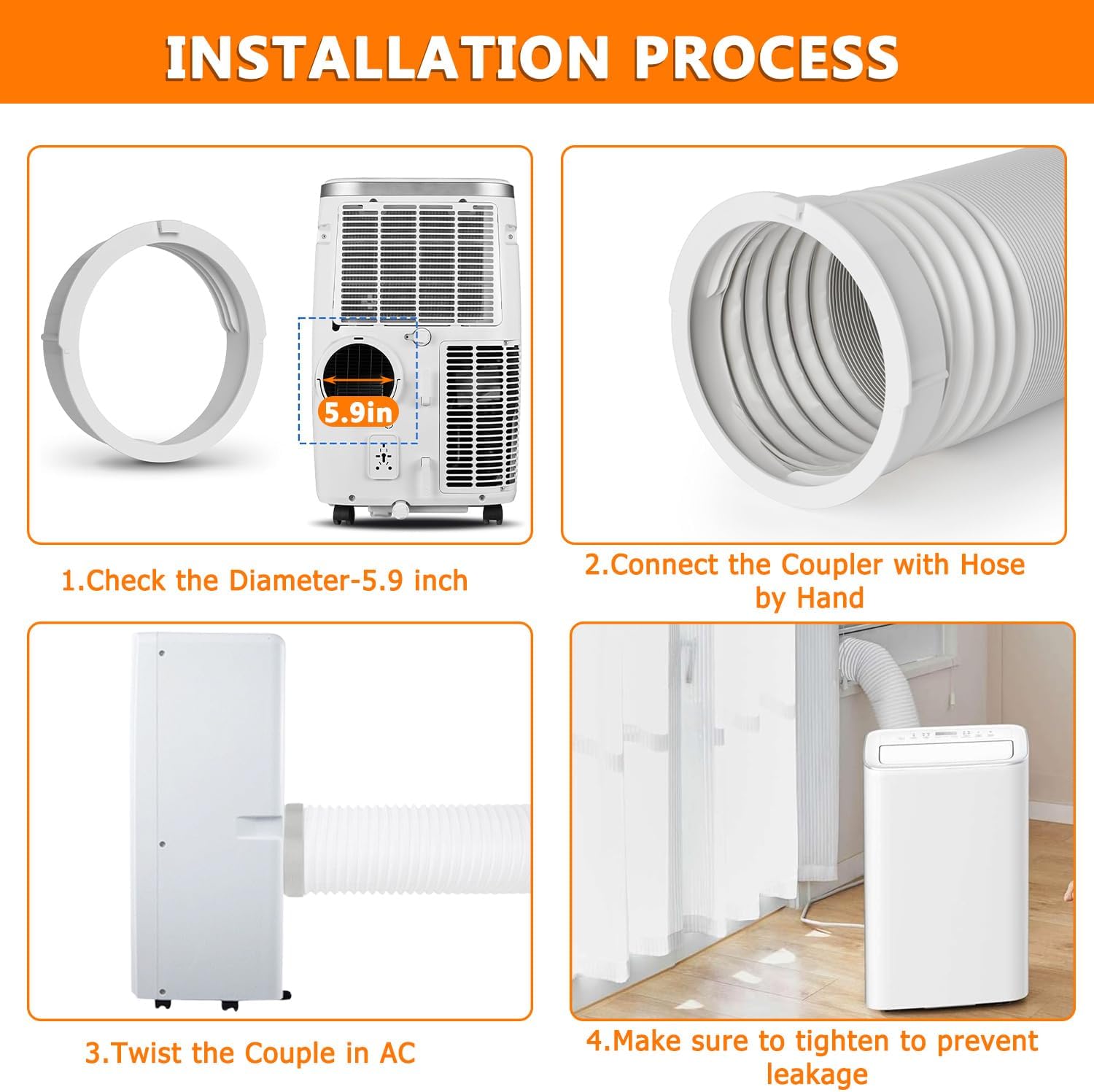 Portable AC Exhaust Hose Coupler 5.9 inch, Air Conditioner Unit Vent Tube Connector Portable, Adapter Accessories Parts for Air Conditioning Interface (AA06)