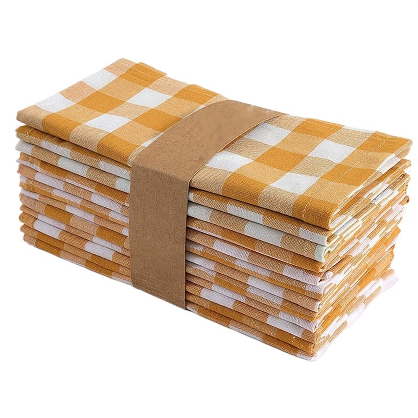 serviettes napkins Set Of 6/12/24 40x40cm Tablecloth Napkins, Polyester Thickened Pads, Reusable Kitchen, Dining, Holiday Decorations for dining wedding party everyday home(Yellow white 6pcs)