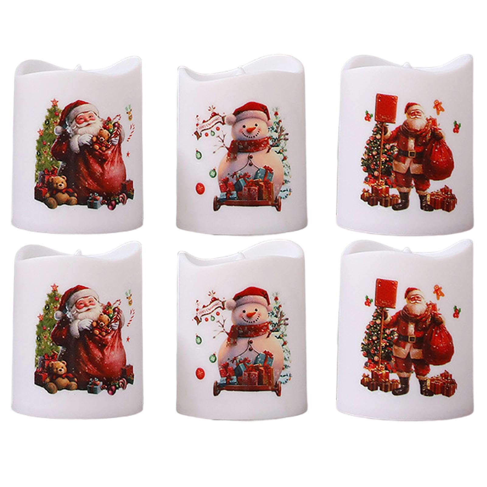 Genérico Velas LED De Navidad, Vela De Papá Noel A Pilas, 6 Pack De Velas De Adorno De Sobremesa Led Tea Lights Con Pilas Para La Mesa De Casa, Celebraciones Navideñas