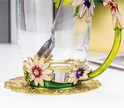 Vista 95 de Taza de té de flores, taza de café de cristal transparente con cuchara, caja de regalo para su madre, esposa, abuela, niñas, amigos, San Valentín