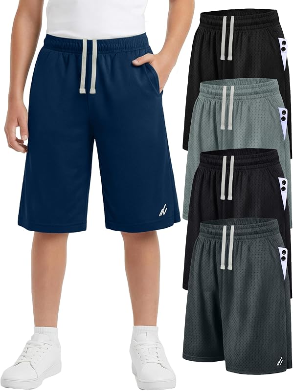 5 Pack Breathable Mesh Boy's Athletic Shorts Quick Dry Basketball Shorts