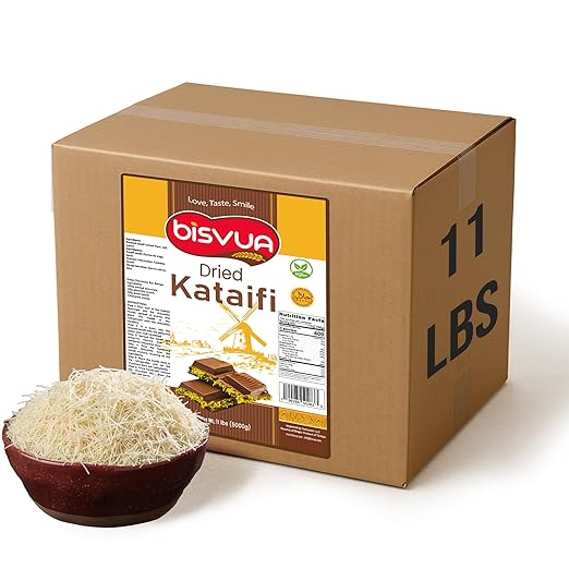 BISVUA Premium Bulk Dried Kataifi 5 kg (11 lbs) - Perfect for Viral Dubai Chocolate Bar Pistachio Stuffed Desserts knafeh, Kunafa, and Middle Eastern Pastries - kataifi shredded fillo dough
