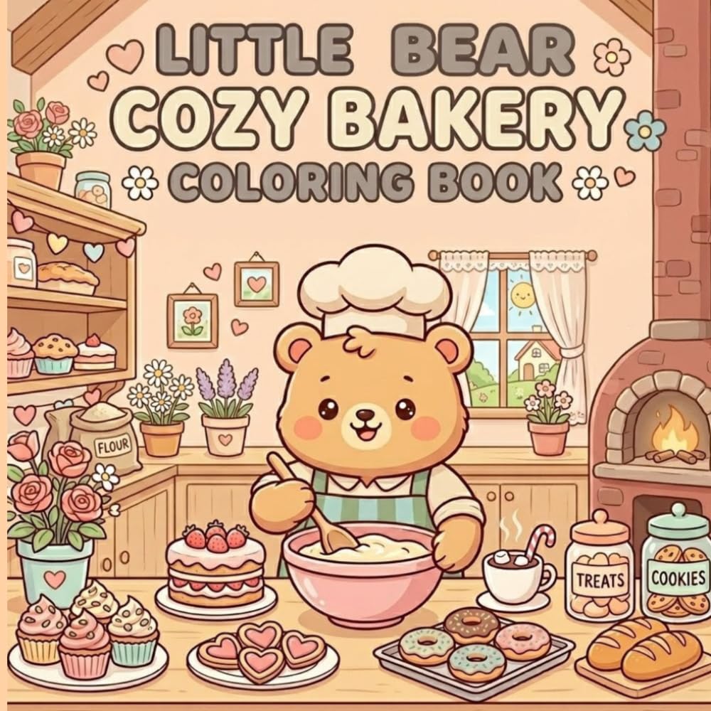Little bear cozy bakery: Coloring book for Adults by Grow with colors | Cozy Bakery Coloring Pages, Cute Simple Designs, Stress Relief & Relaxation: A Calm and Comforting Colouring Book