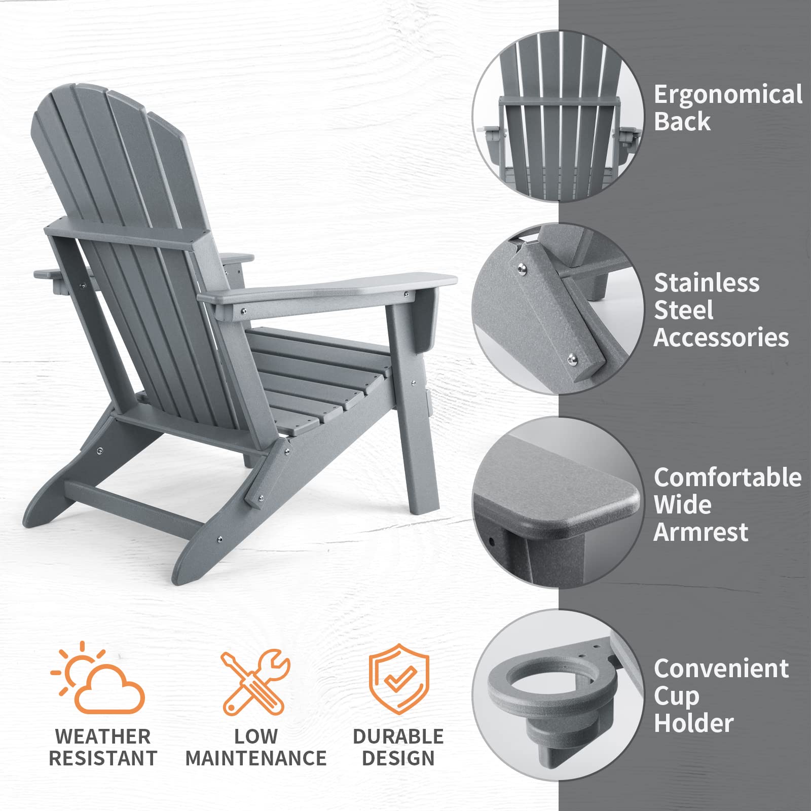 FUNBERRY Faltender Adirondack Stuhl, HDPE Auf Allen wetterstationen bumsen, stühle und becherstühlen im freien