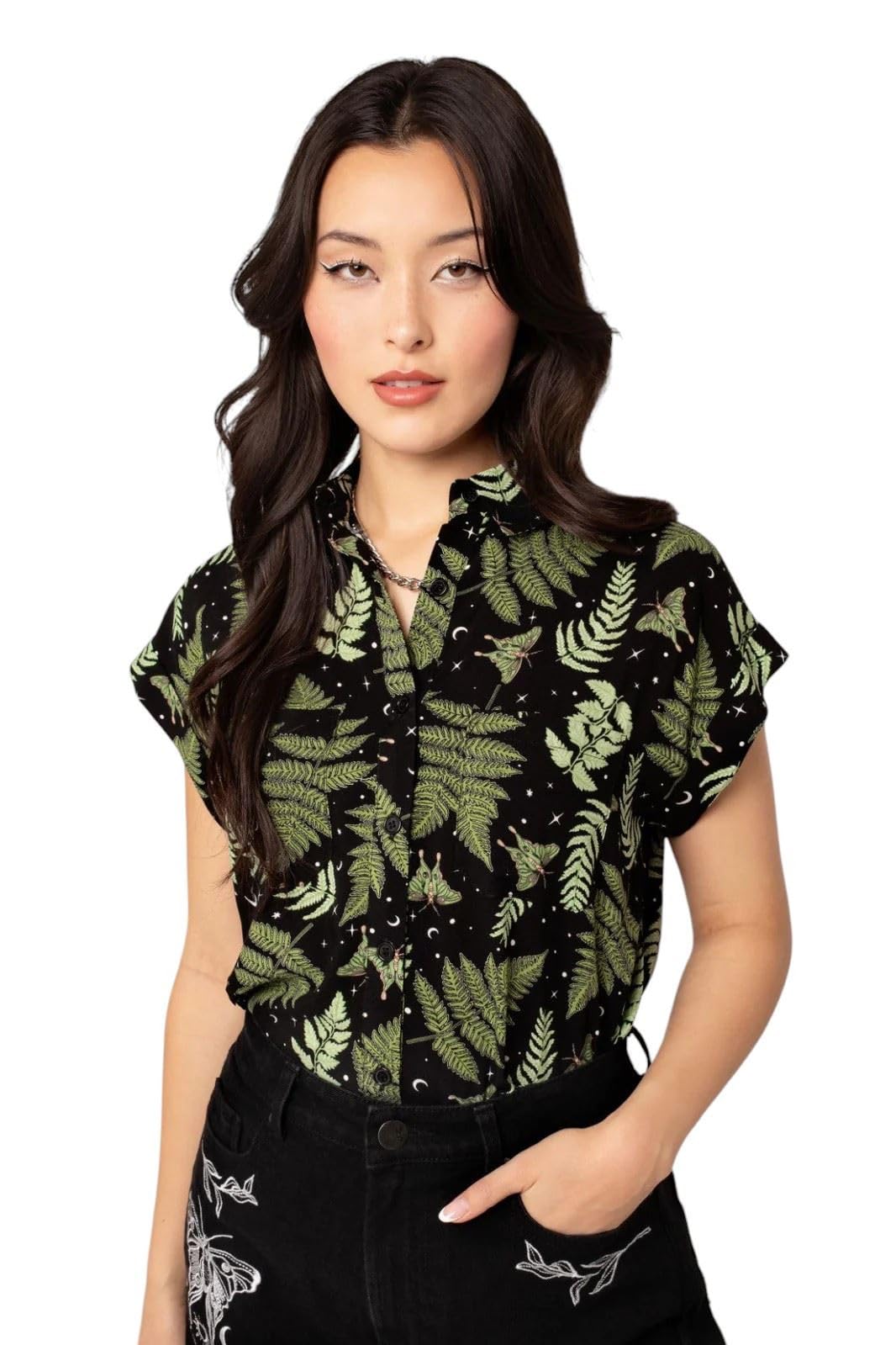 Hell Bunny Gaia Shirt Donna Camicia Maniche Corte verde/nero 100% viscosa Regular