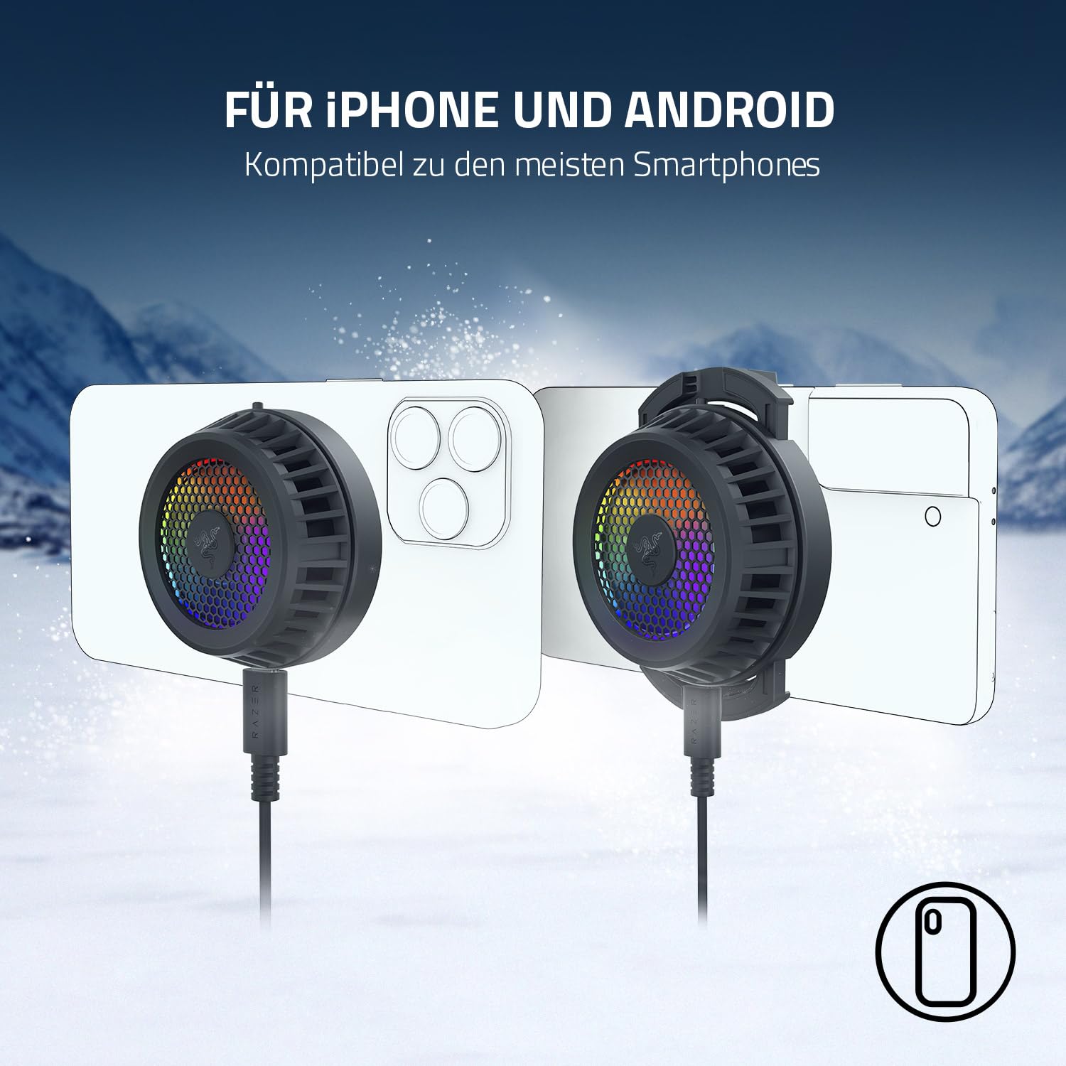 Razer Phone Cooler Chroma für Android (mit Klammern) - Smartphone Kühlungslüfter mit Chroma RGB Beleuchtung, USB-C