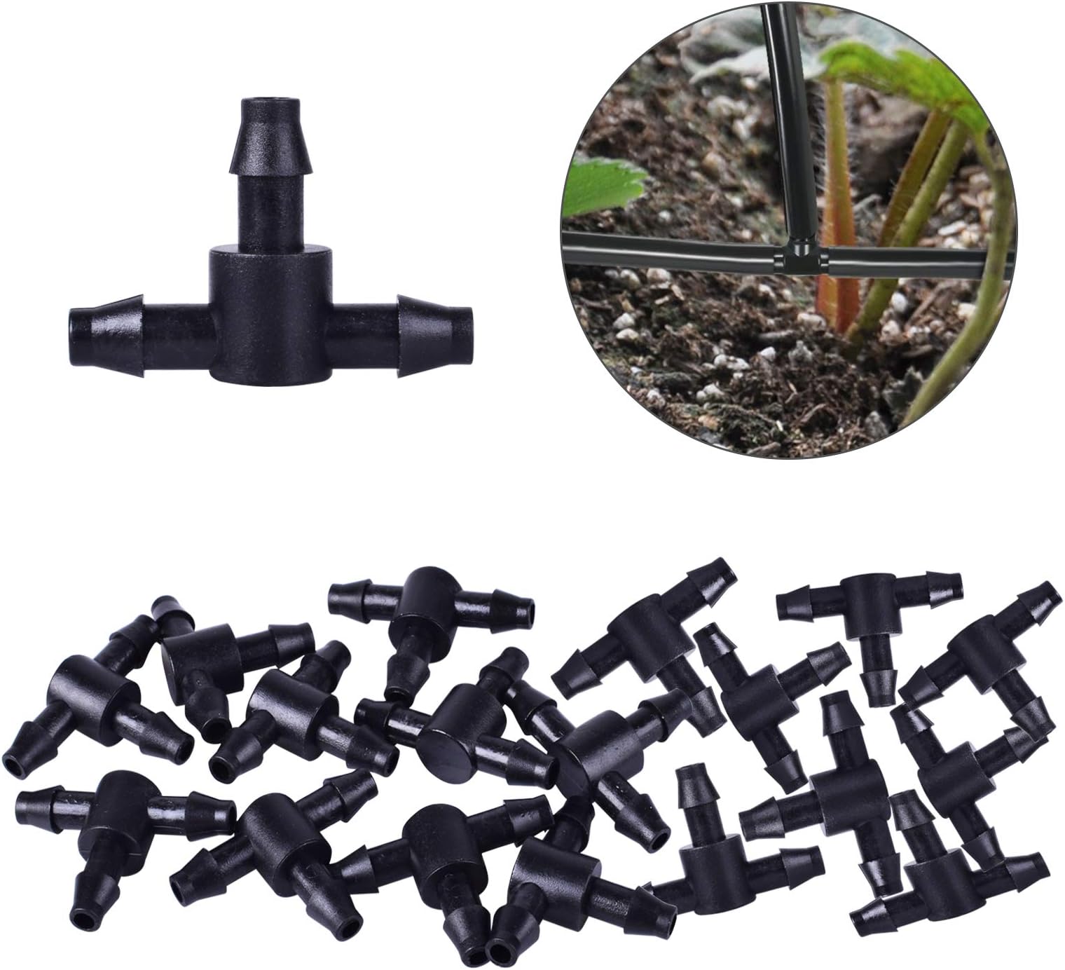 MIXC 20-Pack Drip Irrigation Barbed Connectors 1/4" Universal Barbed Tee Fittings for 1/4" Drip Tubing