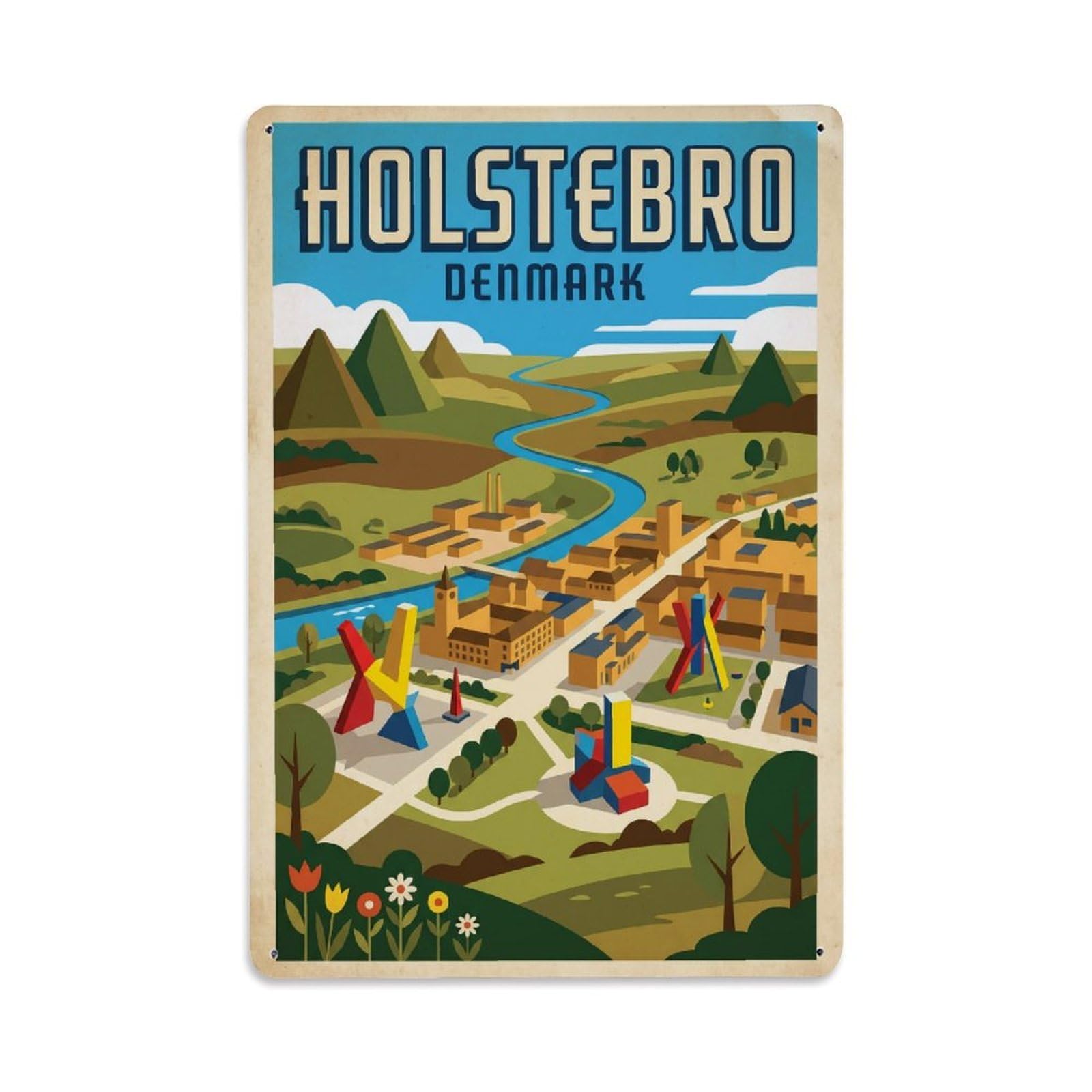 Travel Retro Denmark Holstebro Metal Tin Sign Plaque Wall Decor for Cafe, Club Bar, Office, Garden Metal Poster 8x12Inch