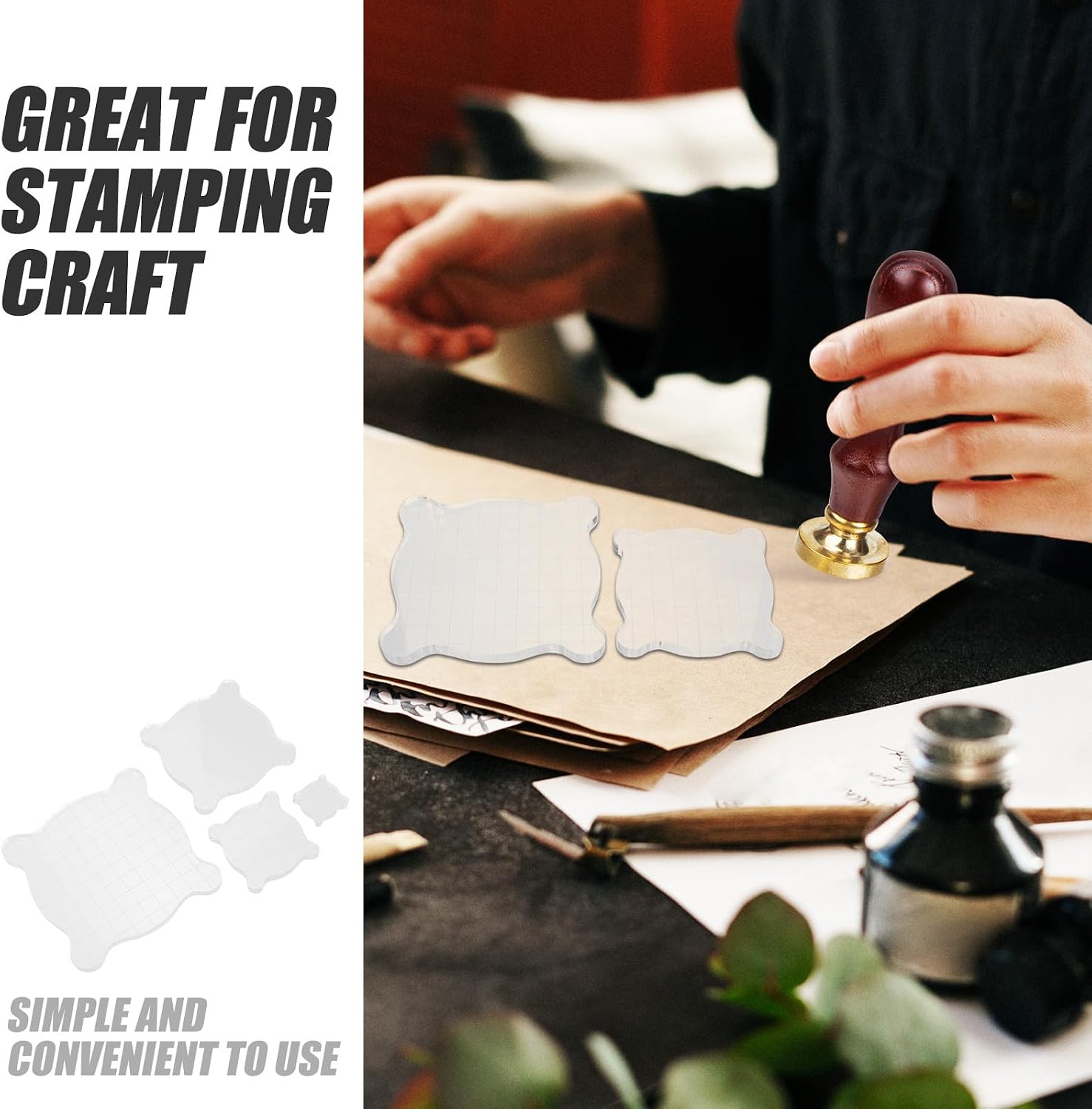 4pcs Acrylic Stamp Blocks Stamping Platforms with Grid Lines for Scrapbooking Crafting and DIY Card Making
