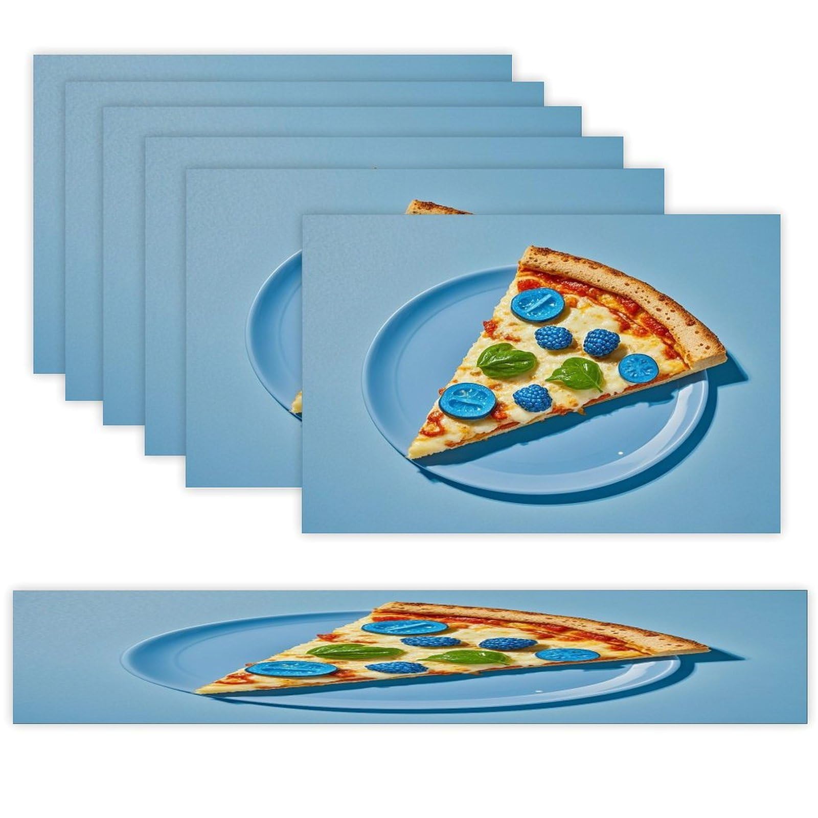 Light Blue Pizza Slice Table Runner and Placemats Set of 6 Heat Resistant Table Runner Place Mats Modern Cloth Table Mat Washable Linen Placemat Festive Reusable Set
